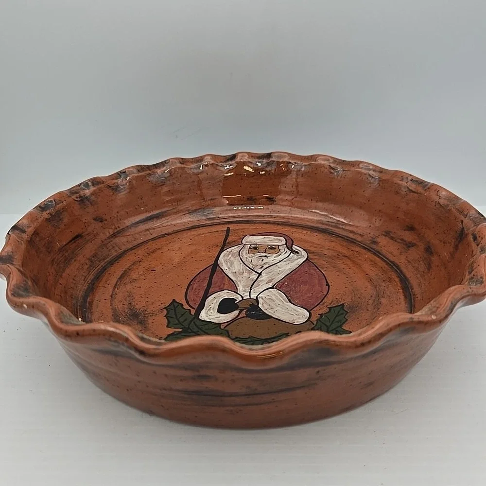Vintage Old World Santa Serving Plate Bowl 10in Christmas Cookies Art Pottery